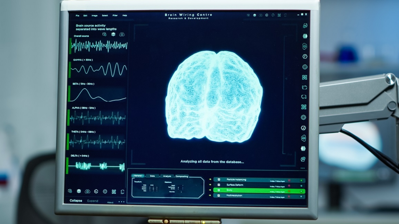 Interior of empty science laboratory with modern equipment prepared for treatment innovation of nervous. System using high tech and microbiology tools for scientific research in neurological lab